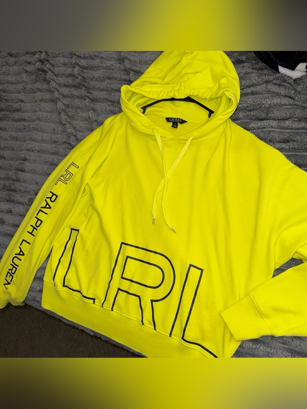Vintage Y2K Polo Ralph Lauren Neon Yellow Cotton Hoodie Sweater - Men
